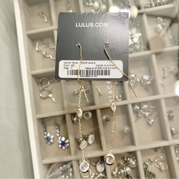 Gold Plated Sterling Silver Crystal Linear Long Threader Earrings - Picture 5 of 5